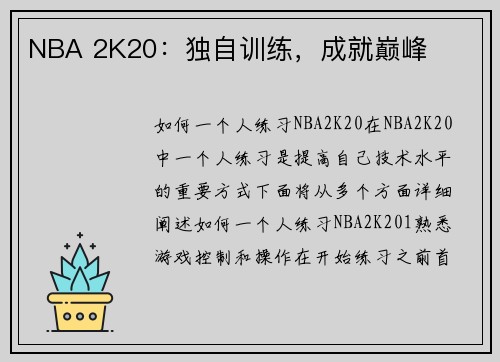 NBA 2K20：独自训练，成就巅峰